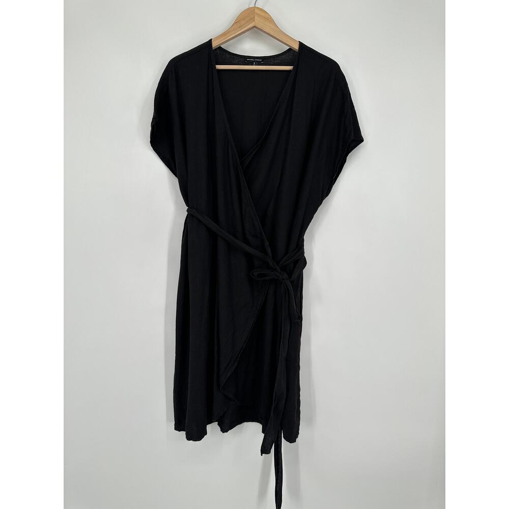 Universal Standard Tracy Linen Blend Tulip Wrap Dress Short Sleeve Belted Midi - Picture 5 of 14